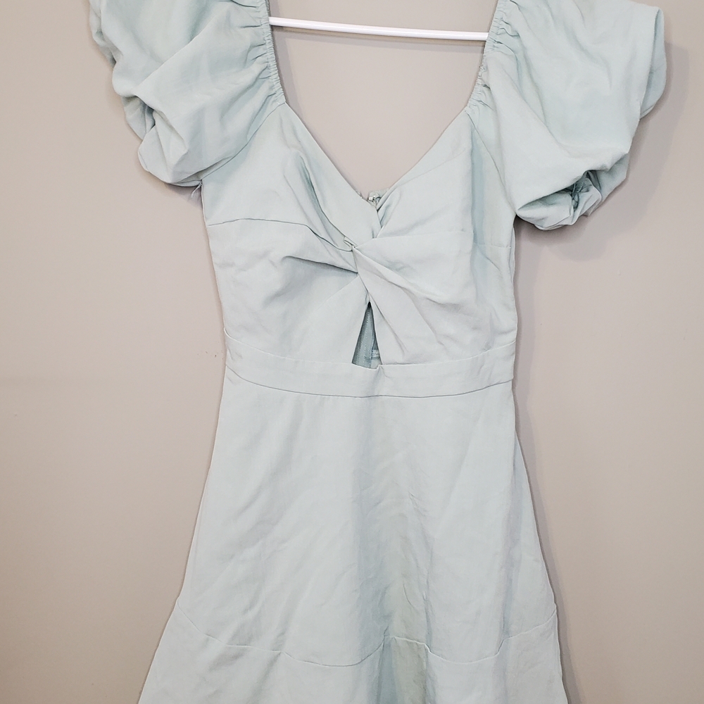 Altar'd State Women's Elegant Teal Puff Sleeve Mini Dress Size Small - Picture 1 of 9